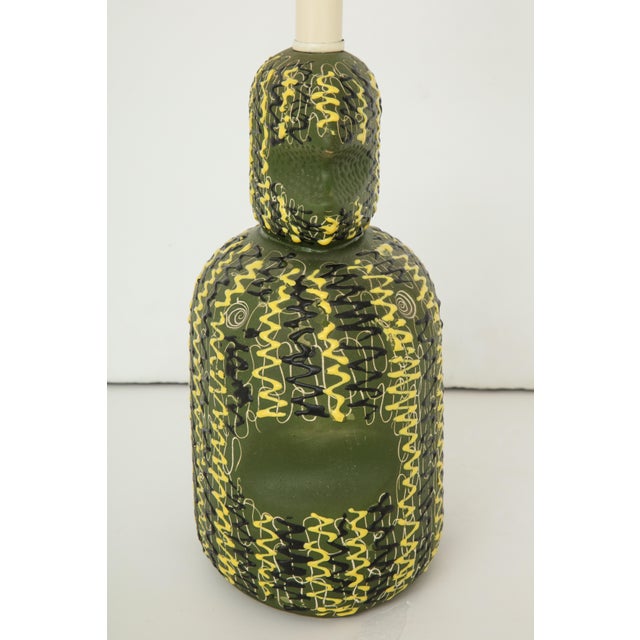 Midcentury Italian Green & Yellow Ceramic Table Lamp For Sale - Image 11 of 13