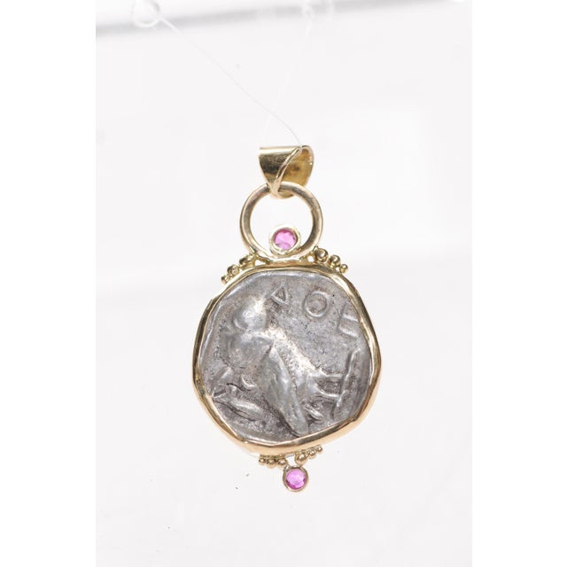 Metal Athena Pendant W/ Pink Sapphires & 18k Trim For Sale - Image 7 of 13