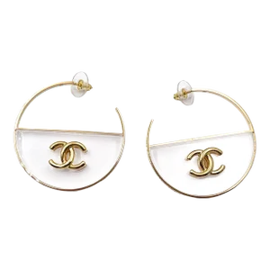 Chanel Brand New Gold CC Transparent Large Hoop Earrings - 2 Pieces