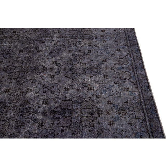 Textile Vintage Persian Overdyed Handmade Floral Gray Wool Rug For Sale - Image 7 of 11
