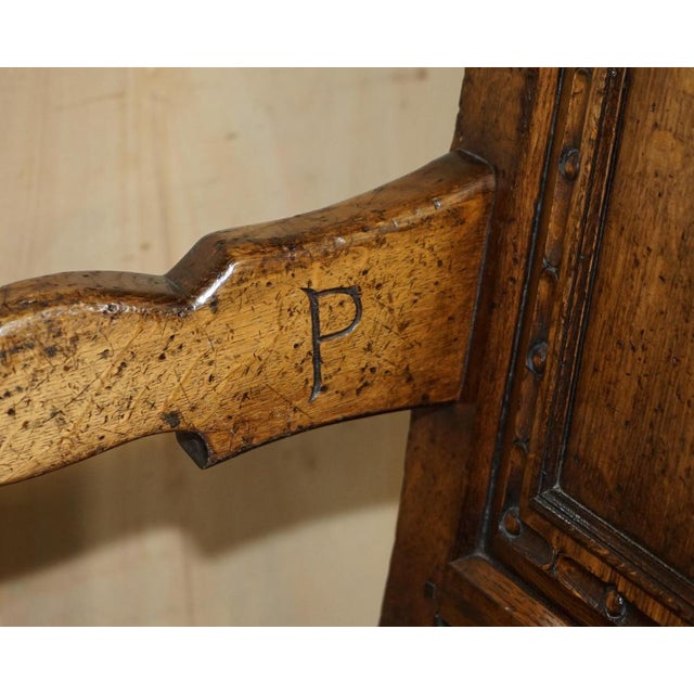 Antique Wainscot Armchair in England Oak with Side Drawer, 1850 For Sale - Image 18 of 18