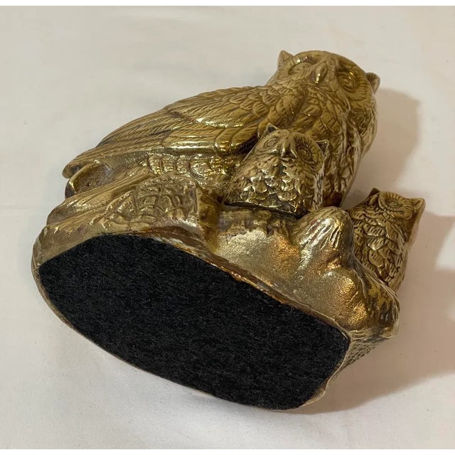 Vintage Brass Owl Family on Branch Figurine Sculpture For Sale - Image 9 of 9