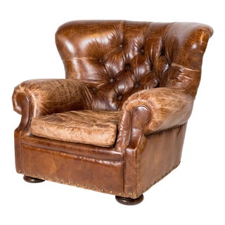 Restoration Hardware Churchill Distressed Cigar Leather Chair For Sale