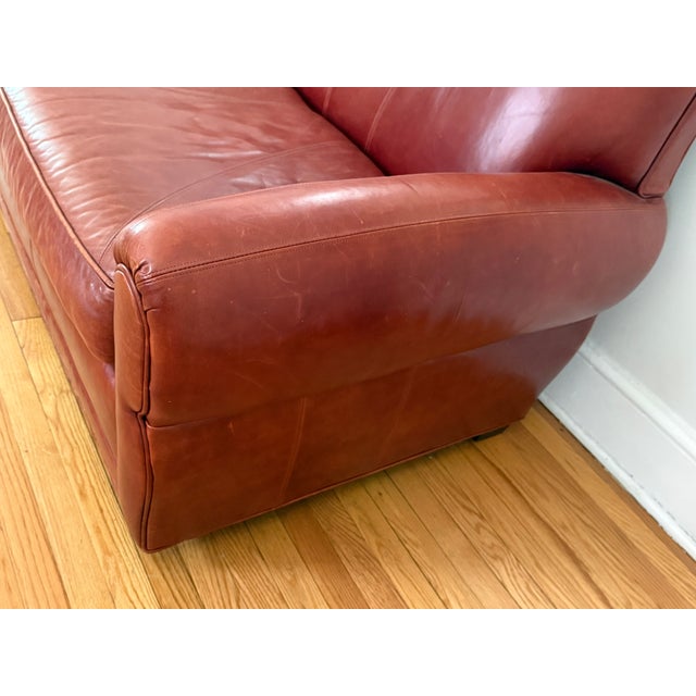 Vintage Ralph Lauren Style Distressed Art Deco Leather Sofa For Sale - Image 10 of 17