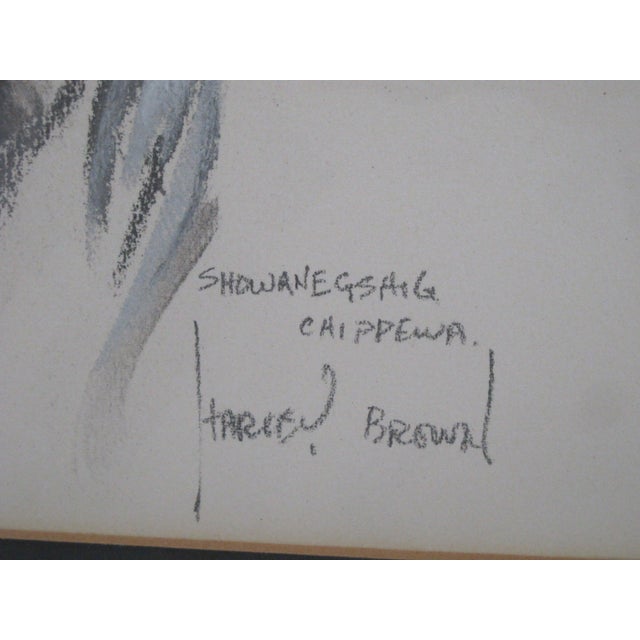 Figurative Harley Brown Framed Charcoal Showanegshig Chippewa Native Portrait For Sale - Image 3 of 6