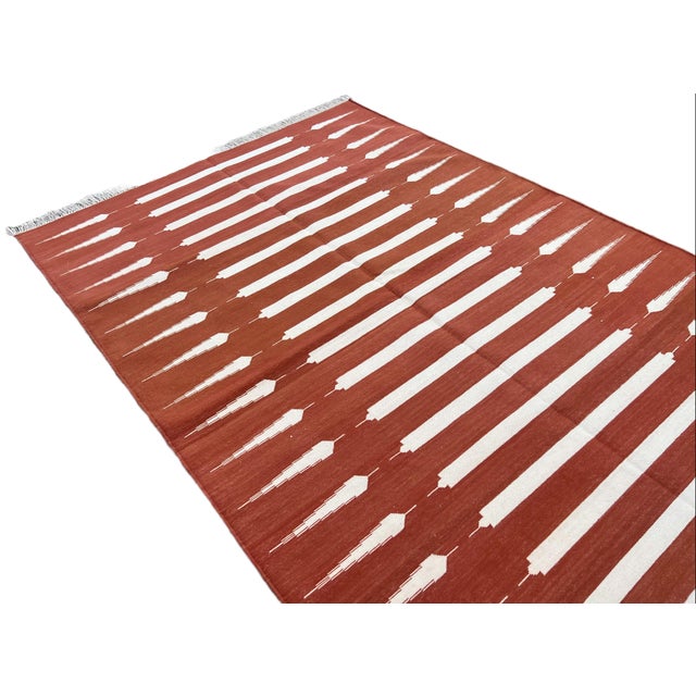 Textile Not Yet Made - Made To Order Handmade Cotton Area Rug Vegetable Dyed Terracotta Red & White Striped Dhurrie - 8'x10' For Sale - Image 7 of 11