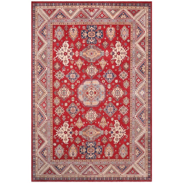 Ivory Southwestern Kazak Red/Ivory Wool Rug - 9'0''x12'0'' For Sale - Image 8 of 10