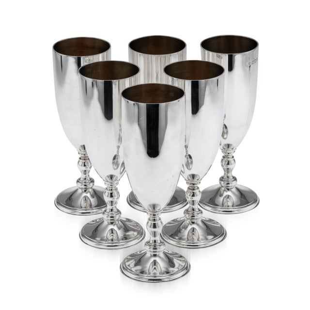 Vintage 20th Century English Silver Champagne Flutes, London, 1986, Set of 6 For Sale - Image 13 of 13