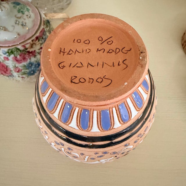 Vintage Giannis Rhodes Hand-Painted Terracotta Vase – Dama-Dama Deer For Sale - Image 11 of 11