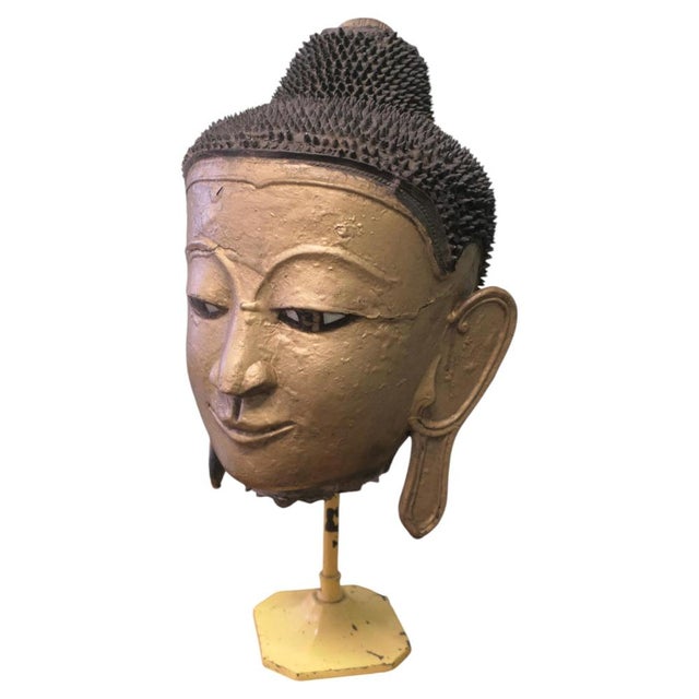Burmese Buddha Head in Gilt Dry Lacquer For Sale - Image 9 of 9