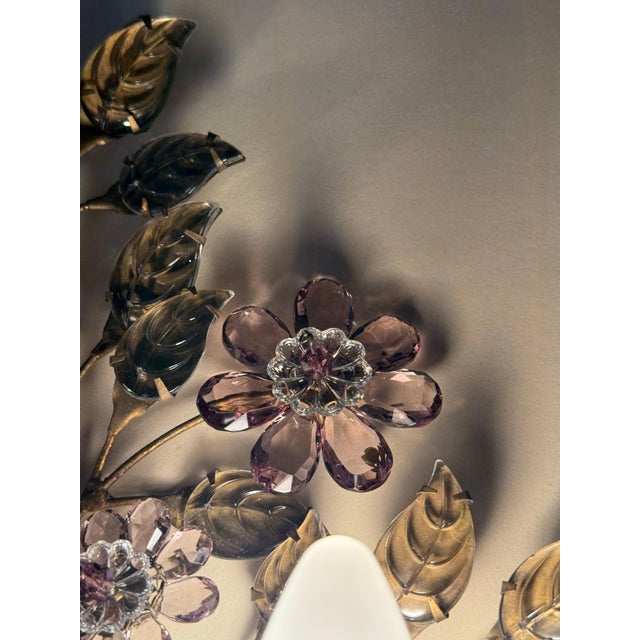 Gold Italian Wall Sconces with Amethyst and Smoky Glass Blossoms, 1950s, Set of 2 For Sale - Image 8 of 18