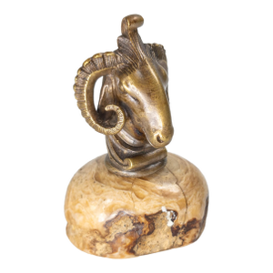 19th Century Bronze Figure of a Ram's Head on Petrified Stone Base, Probably French