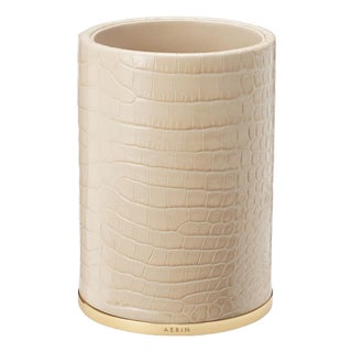 AERIN Classic Croc Leather Pencil Cup, Fawn For Sale