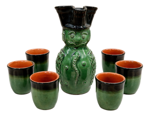 Vintage Hungarian Ceramic Figural Decanter Set with Cups, 1960s, Set of 7