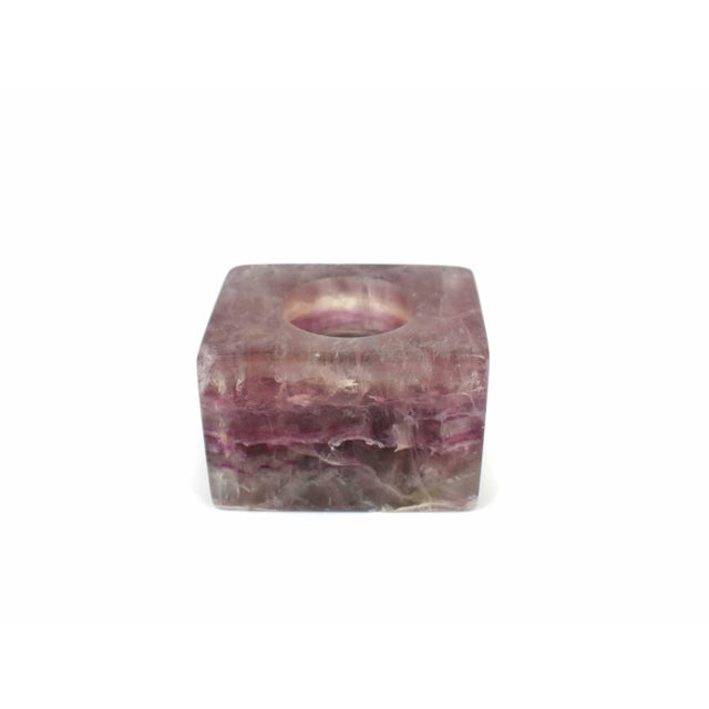 Late 20th Century Solid Purple Amethyst Quartz Geode Stone Tealight Candle Holder For Sale - Image 9 of 9