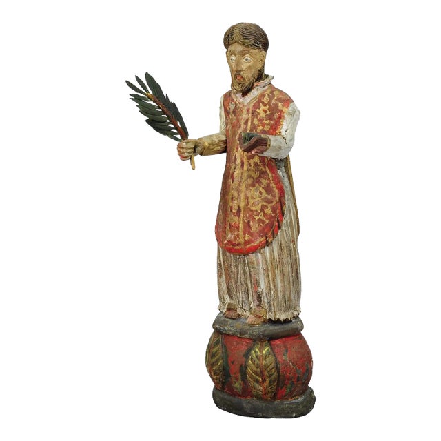Wooden Carved Sculpture of a Saint Ca. 1850 For Sale