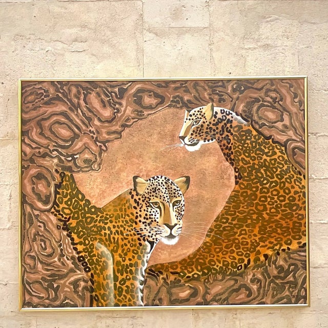 Metal Vintage Boho Cheetah Original Oil Painting on Canvas For Sale - Image 7 of 11