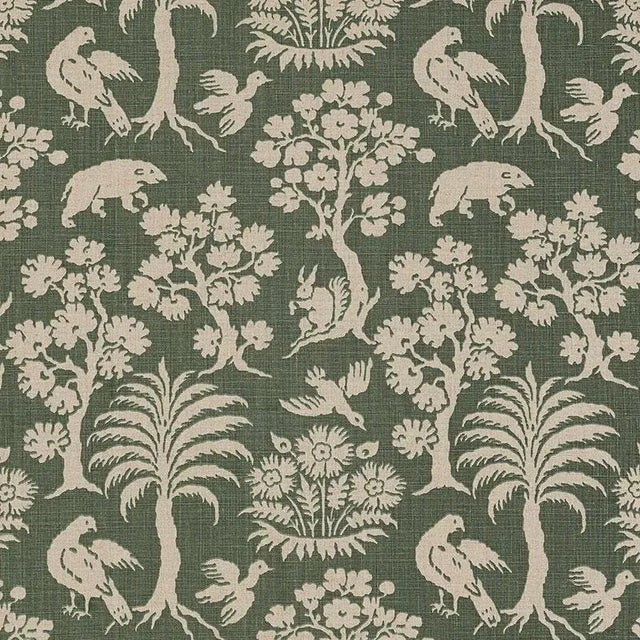 Schumacher Woodland Silhouette Fabric in Moss For Sale