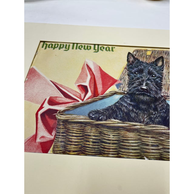 1950s Charming Vintage Happy New Year Scottie Dog Print For Sale - Image 4 of 4