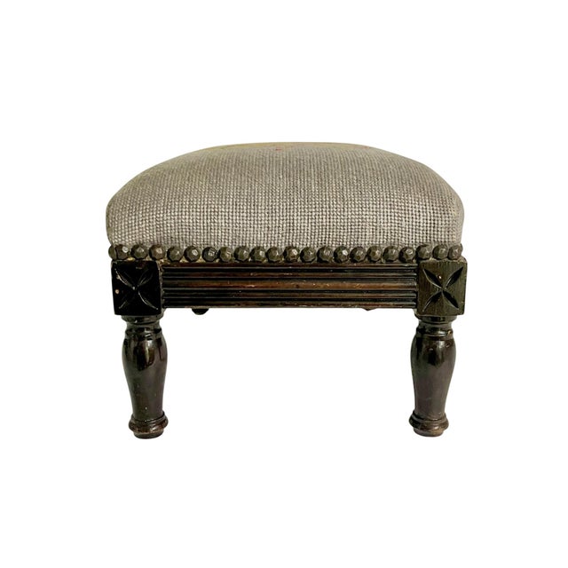 Ralph Lauren Vintage French Louis XVI Style Petite Needlepoint Footstool With Carved Legs For Sale - Image 4 of 11