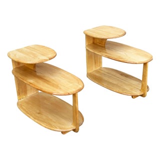 MCM C3753 3-Tier Blonde Surfboard End Table Pair by Heywood Wakefield, 1941 For Sale