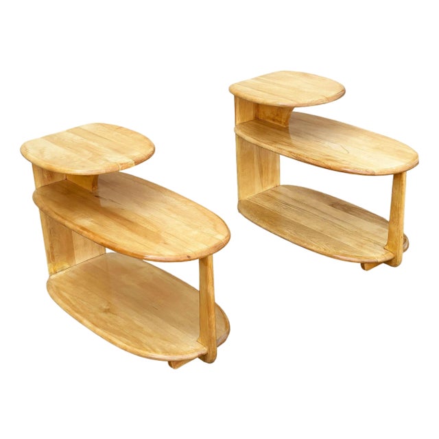 MCM C3753 3-Tier Blonde Surfboard End Table Pair by Heywood Wakefield, 1941 For Sale
