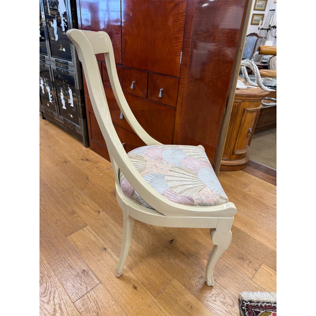 Weiman Set of 6 Chairs Weiman Furniture Post Modern Ivory Lacquered Dining Chairs With Seashell Print Seats For Sale - Image 4 of 11