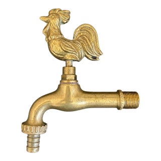 Vintage French Brass Rooster Faucet Spigot Garden Tap For Sale