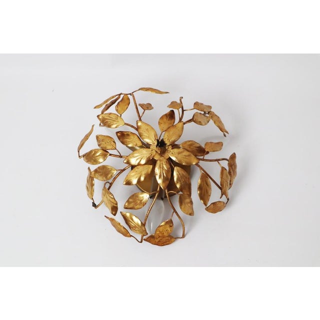 1970s Hollywood Regency Gilt Flush Mount with Branches and Leaves, 1970s For Sale - Image 5 of 17