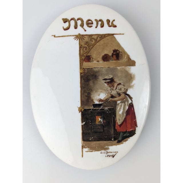Luis Taberner y Montalvo, Menu Plate, Madrid, Spain, 1896, Oil on Porcelain For Sale - Image 6 of 9