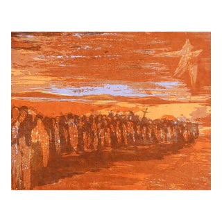 Mid 20th Century Modernist Orange Procession Serigraph For Sale