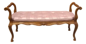 Late 20th Century Provincial Style Fruitwood and Caned Seat Upholstered Bench
