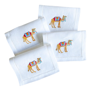 Hand Embroidered Camel Cocktail Napkins- Set of 4