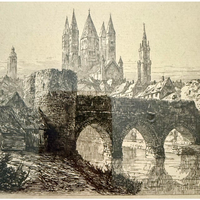 Antique 1887 Original Framed Ernest George “Ancient Bridge & City Wall” Copper Plate Etching For Sale - Image 9 of 12