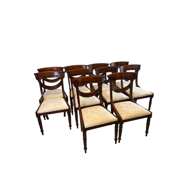 Antique English Regency Style Mahogany Dining Chairs, 1920, Set of 10 For Sale