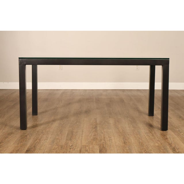 Mitchell Gold + Bob Williams Modern Parsons Style Glass Top Dining Table For Sale - Image 15 of 18