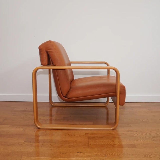 Mid-Century Modern Vintage Stoll Giroflex Leather and Wood Arm Chair For Sale - Image 3 of 7