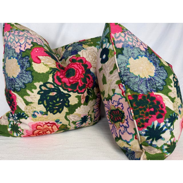 Transitional Bright Floral on Linen 22" Pillows-a Pair For Sale - Image 3 of 3