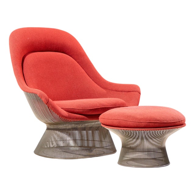 Warren Platner for Knoll Mid Century Easy Lounge Chair and Ottoman For Sale