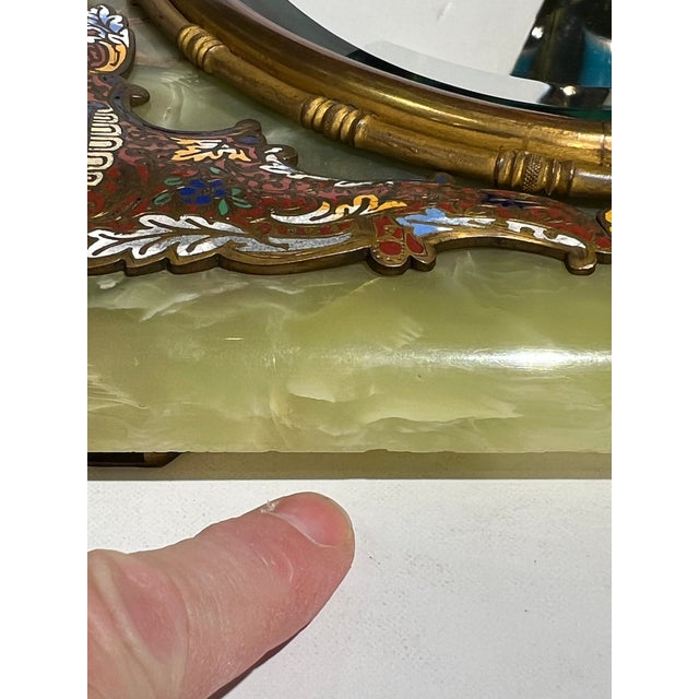 19th Century French Champleve Enameled Bronze and Onyx Table Mirror For Sale - Image 11 of 11