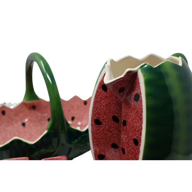 Vintage Strata Group “Ripe Watermelons” Sculptural Ceramic Pitcher & Basket Set, 5 Pieces For Sale - Image 16 of 18