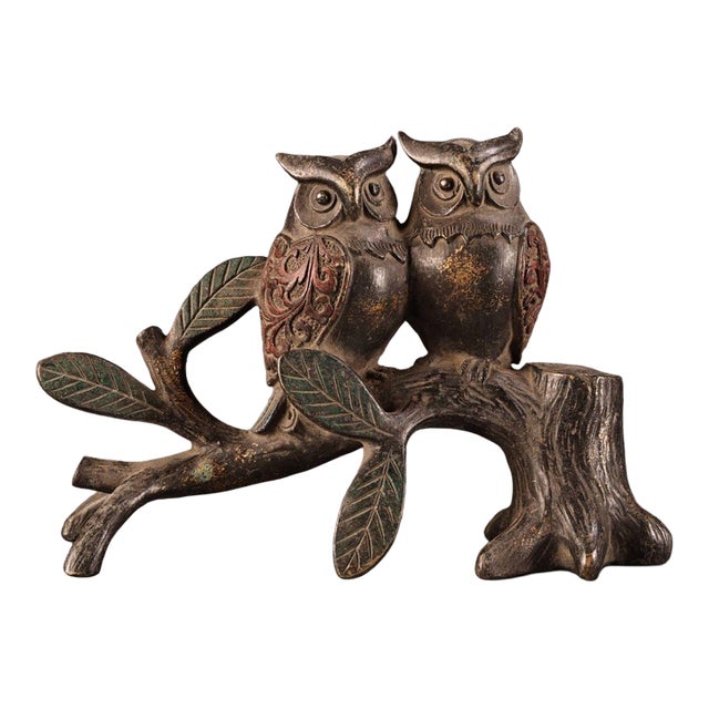 Bronze Figure of Two Owls Perched on a Tree Stump For Sale