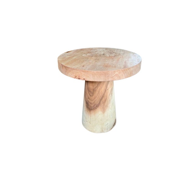 Sculptural Round Table Crafted From Solid Suar Wood, Natural Finish For Sale - Image 4 of 15