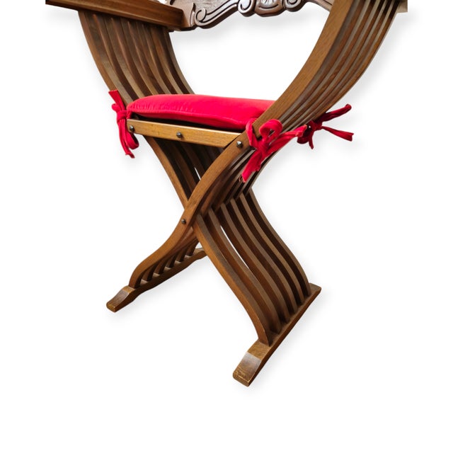 Pair of 1980s Renaissance Revival Style Wooden Folding Chairs With Red Cushions For Sale - Image 10 of 12