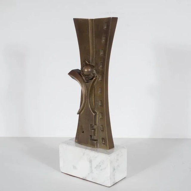 Mid-Century Modern Sculpture in Patinated Bronze and Marble by S. Monachesi For Sale - Image 4 of 10