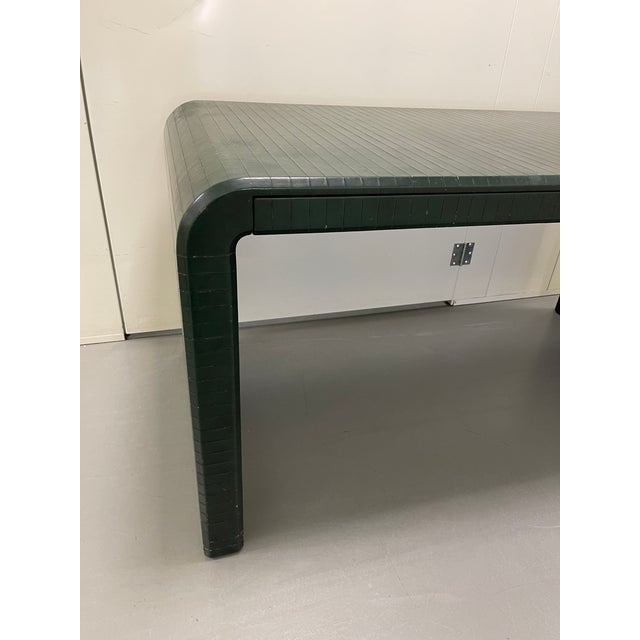Dark Green Karl Springer Signed Leather Wrapped Waterfall Desk For Sale - Image 8 of 12
