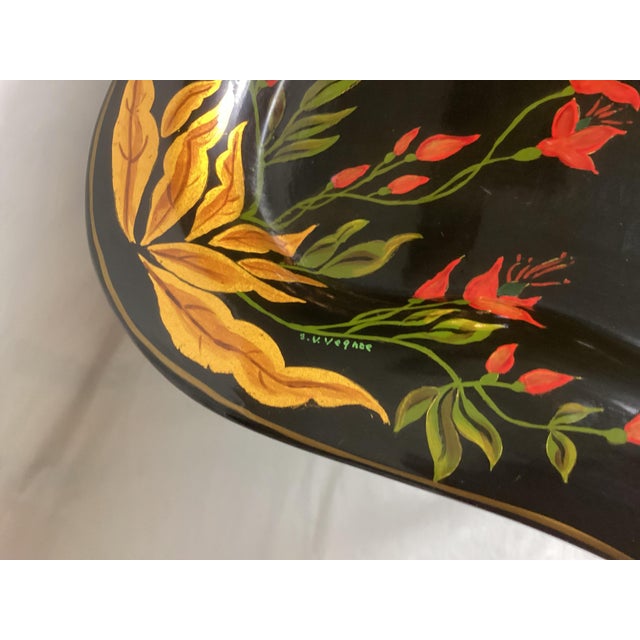 Vintage Hand Painted Floral Tray Table Signed Gv Veghte 1958 For Sale In New York - Image 6 of 10