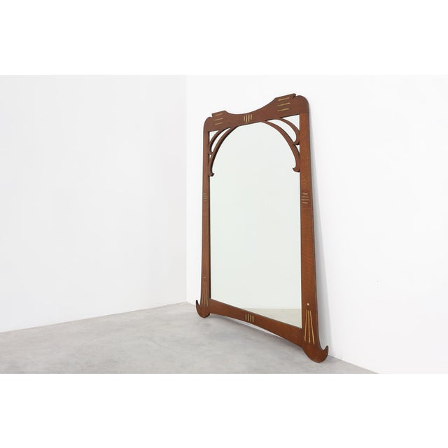 Art Nouveau Mirror in Oak with Gilded Inlay, France, 1915 For Sale - Image 3 of 11