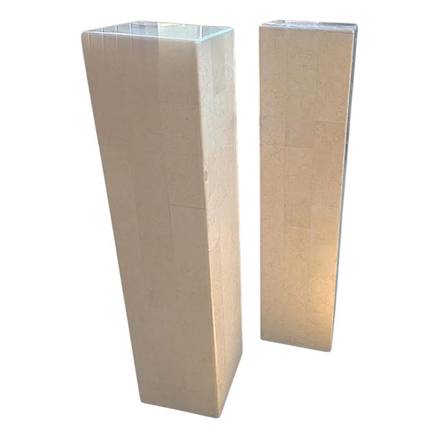 1980's Maitland Smith Modernist Tessellated Shell Pedestals - A Pair For Sale