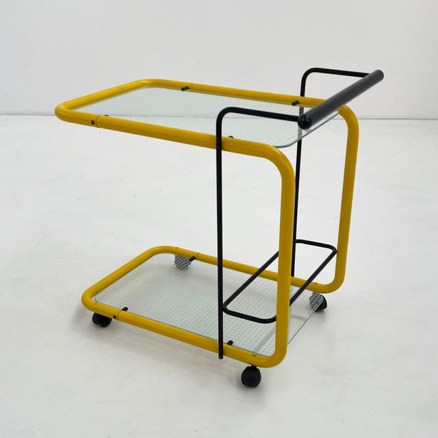 Postmodern Yellow Serving Trolley with Quaderna Pattern, 1980s For Sale - Image 4 of 10